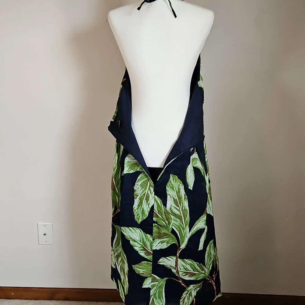 Ann Taylor Factory 14P Amalfi Palm Tropical Midi Halter Dress Cruise Resortwear - Picture 3 of 9